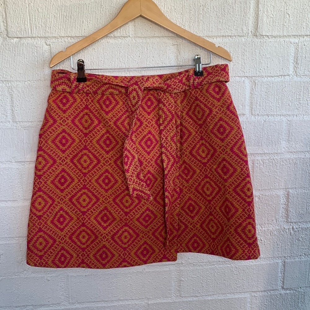 Anthropologie Knit Tapestry Pink Combo Wrap Mini Skirt size 12